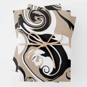 Spill - Taupe, Black and White Wrapping Paper Sheet