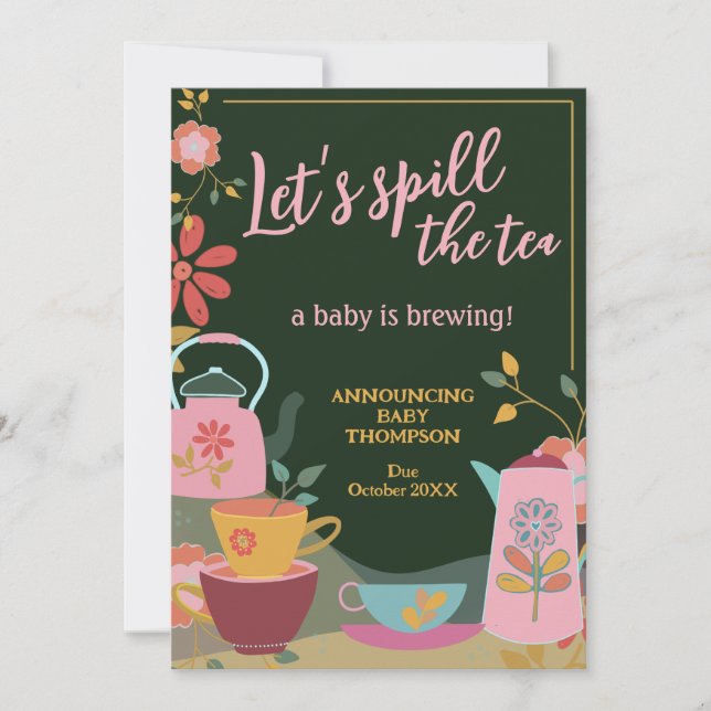 Spill the Tea Baby Brewing Pregnancy Announcement (Front)