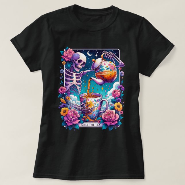 Spill The Tea Skeleton Tarot Card T-Shirt (Design Front)