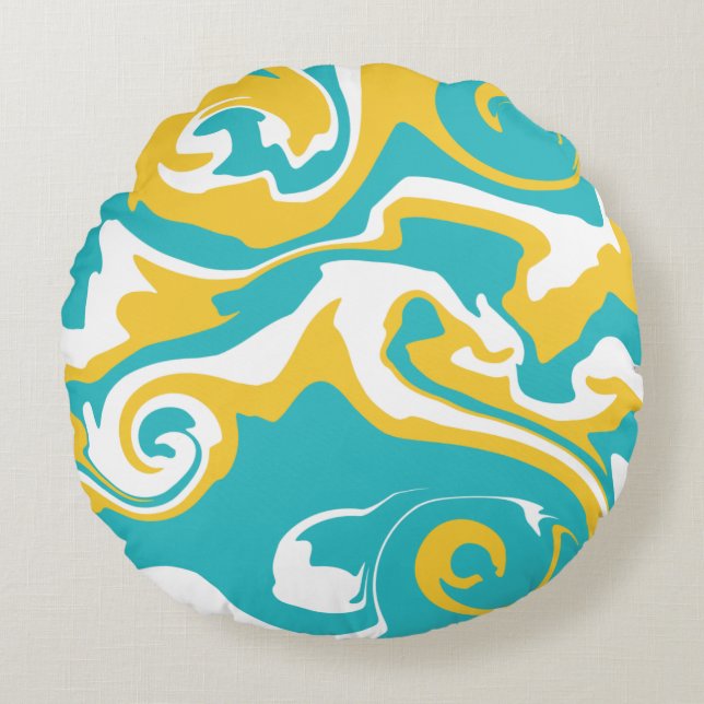Spill - Turquoise and Yellow Round Cushion (Front)