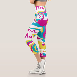 Spill - Turquoise, Yellow, Pink and White Capri Leggings