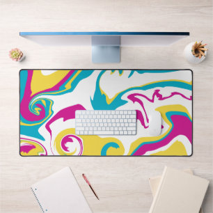 Spill - Turquoise, Yellow, Pink and White Desk Mat
