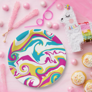 Spill - Turquoise, Yellow, Pink and White Paper Plate
