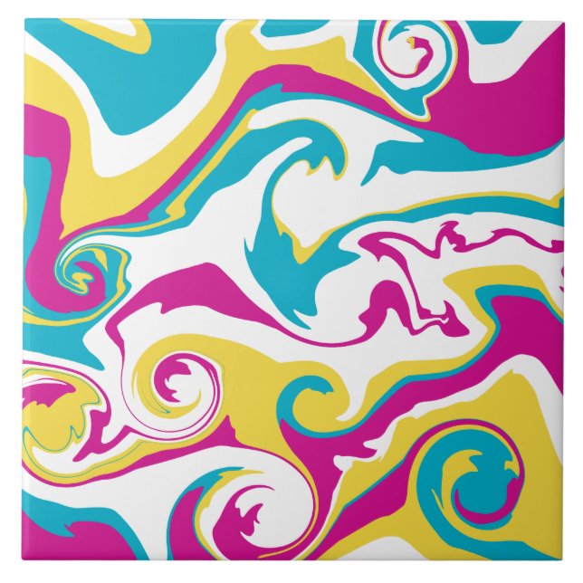 Spill - Turquoise, Yellow, Pink and White Tile (Front)