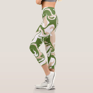 Spill - White, Sand and Palm Green Capri Leggings