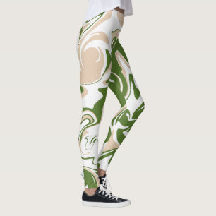 Spill - White, Sand and Palm Green Leggings