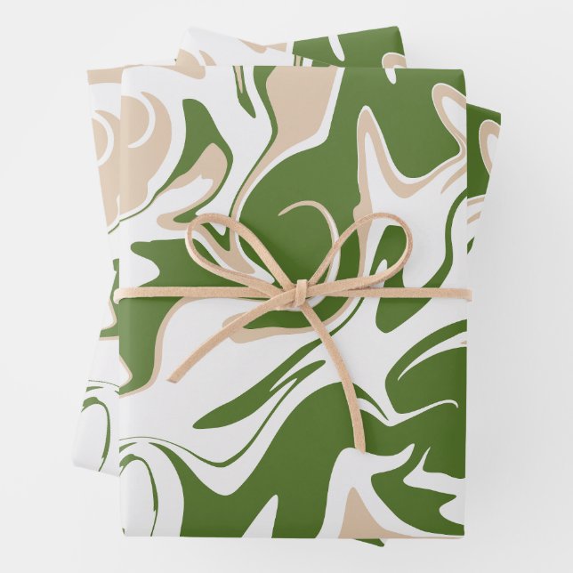 Spill - White, Sand and Palm Green Wrapping Paper Sheet (In situ)