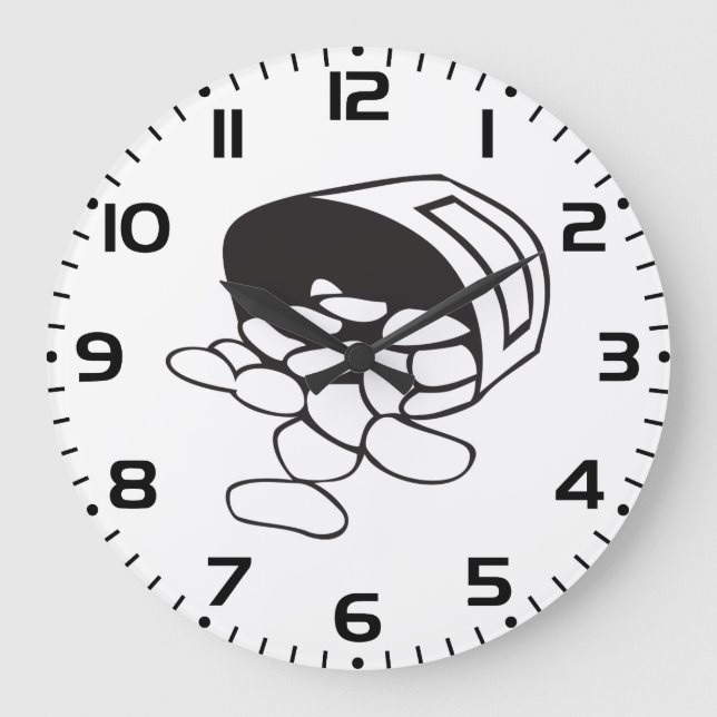 Spilled Beans Black and White Outline Large Clock (Front)
