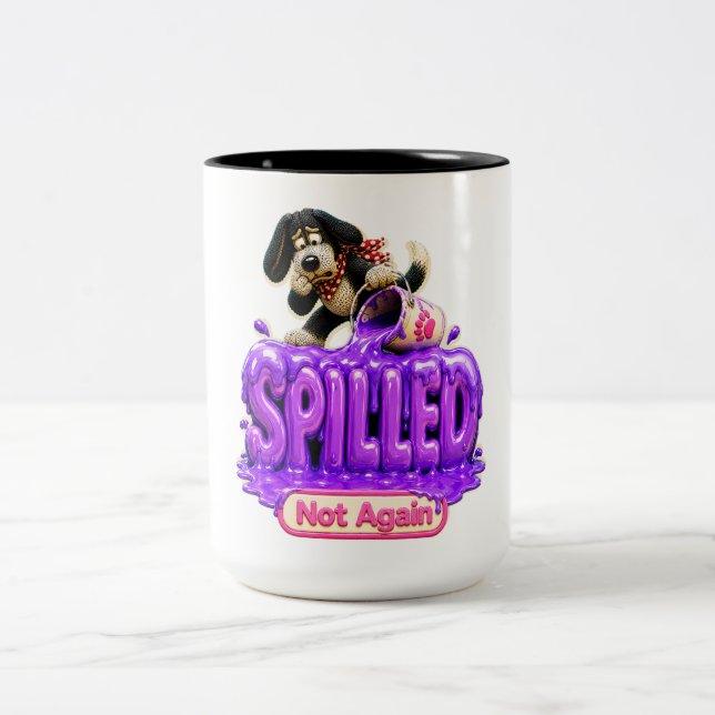 Spilled Not Again Funny Sarcastic Two-Tone Coffee Mug (Center)