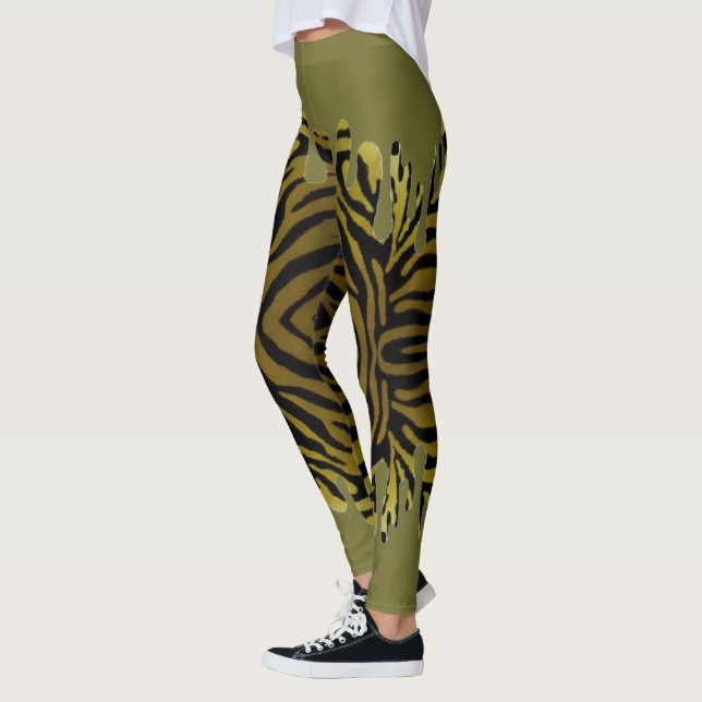 Spilled Olive-Green Tiger Leggings (Left)