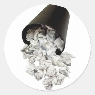 Spilled wastepaper basket classic round sticker