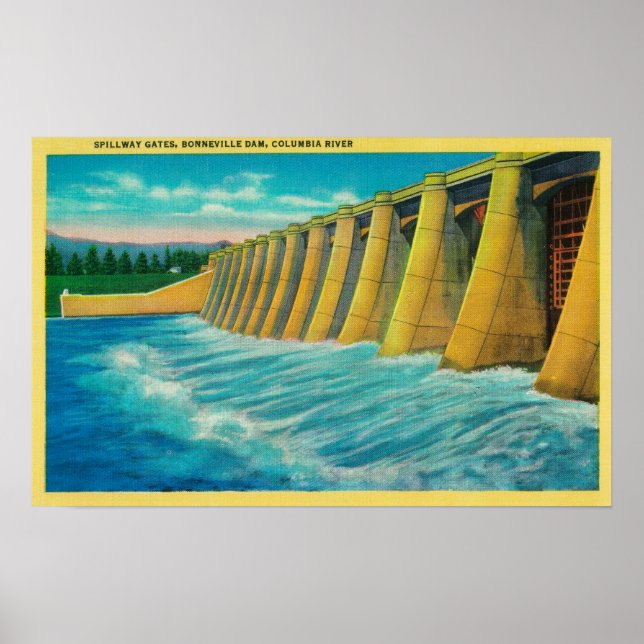 Spillway Gates on Bonneville Dam Poster (Front)