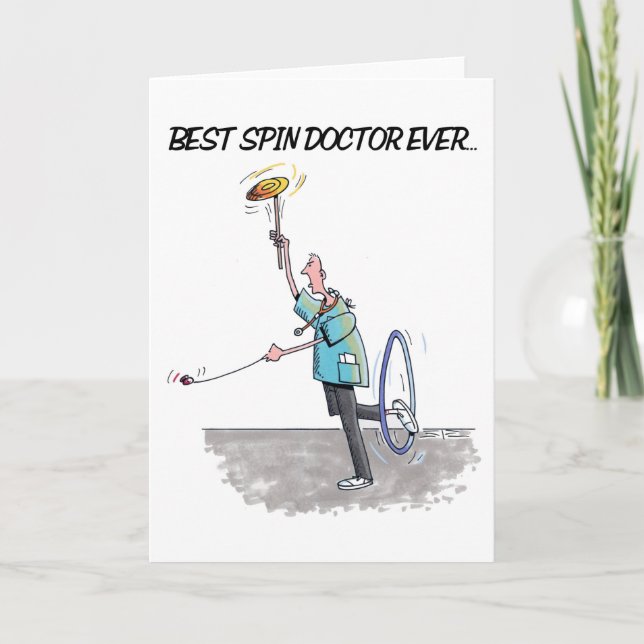 Spin Doctor cartoon greeting card (Front)