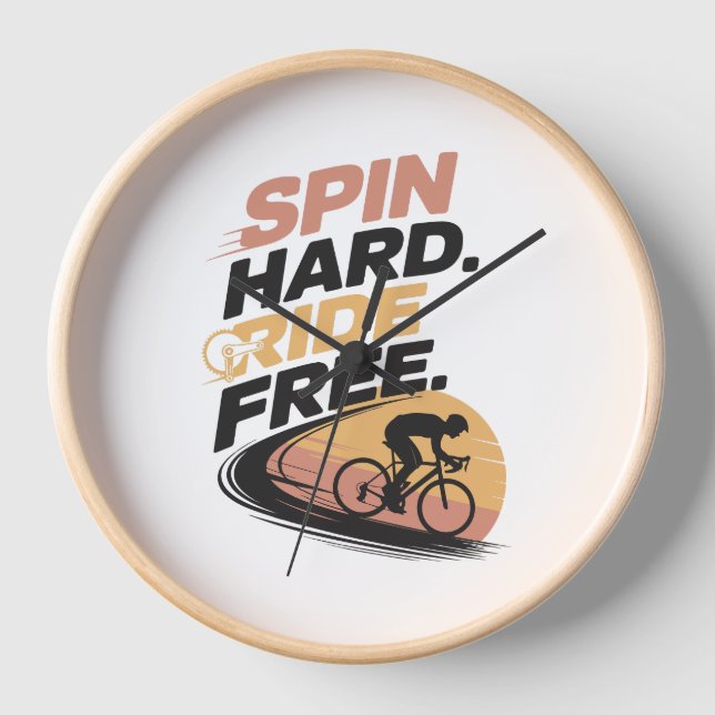 Spin Hard Ride Free Bicycling T-shirt Clock (Front)