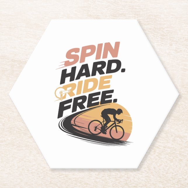 Spin Hard Ride Free Bicycling T-shirt Paper Coaster (Front)