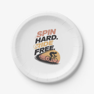 Spin Hard Ride Free Bicycling T-shirt Paper Plate
