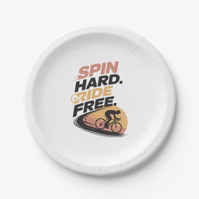Spin Hard Ride Free Bicycling T-shirt Paper Plate (Front)