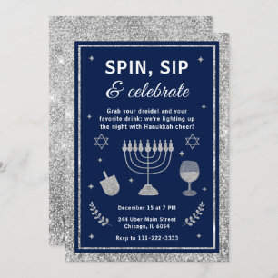 Spin, Sip & Celebrate Hanukkah Party Invitation