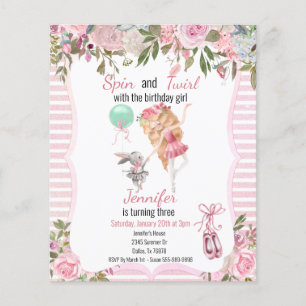 Spin Twirl Pink Ballerina Girl Birthday Party  Flyer