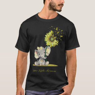 SPINA BIFIDA AWARENESS Cute Elephant Sunflower Yel T-Shirt