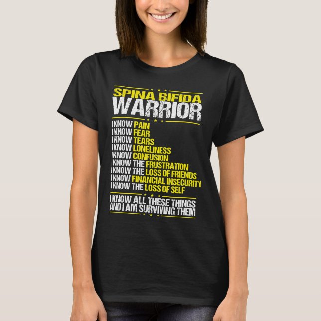 Spina Bifida Awareness I know Pain Yellow Ribbon T-Shirt (Front)