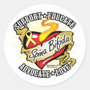 Spina Bifida Classic Heart Round Sticker