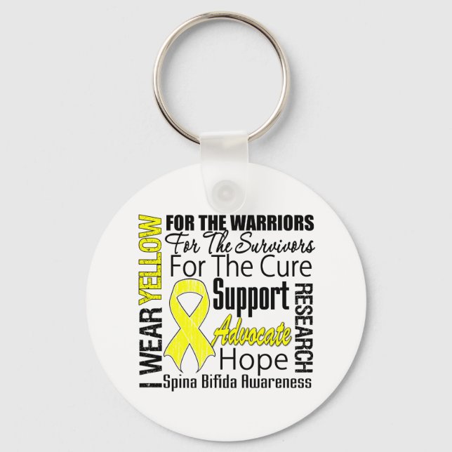 Spina Bifida I Wear Yellow Ribbon Tribute Key Ring (Front)