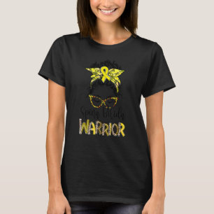 Spina Bifida Warrior Messy Bun Yellow Ribbon Leopa T-Shirt