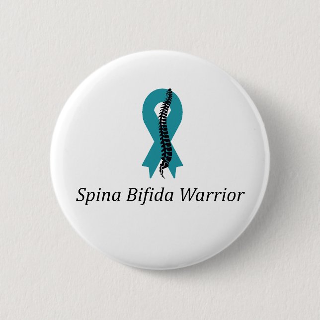 Spina Bifida Warrior Pin Button With Teal Ribbon (Front)