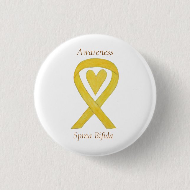 Spina Bifida Yellow Heart Awareness Ribbon Pins (Front)