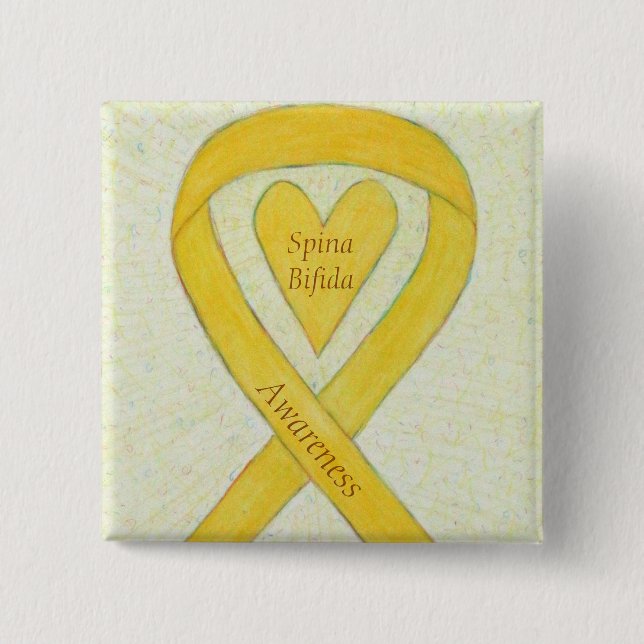 Spina Bifida Yellow Heart Awareness Ribbon Pins (Front)