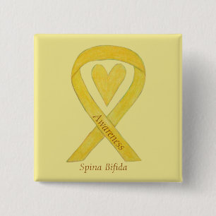 Spina Bifida Yellow Heart Awareness Ribbon Pins