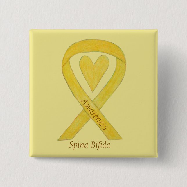 Spina Bifida Yellow Heart Awareness Ribbon Pins (Front)