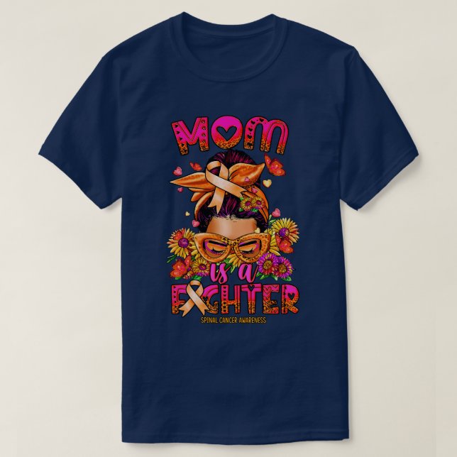 Spinal Awareness Mum fighter messy bun T-Shirt (Design Front)