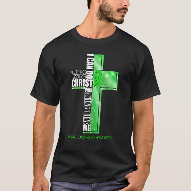 Spinal Cord Injury Awareness Christian Cross Ribbo T-Shirt (Front)