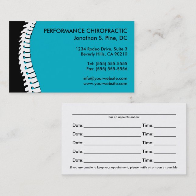 Spine Cutout Chiropractic Appointment Cards (Front/Back)