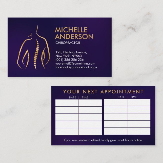 Spine Health - Chiropractic Appointment   Business Business Card (Front/Back)