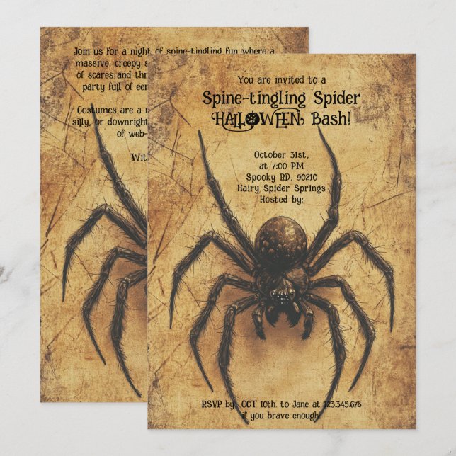 🕷️Spine-tingling Spider HALLOWEEN Bash Invitation (Front/Back)