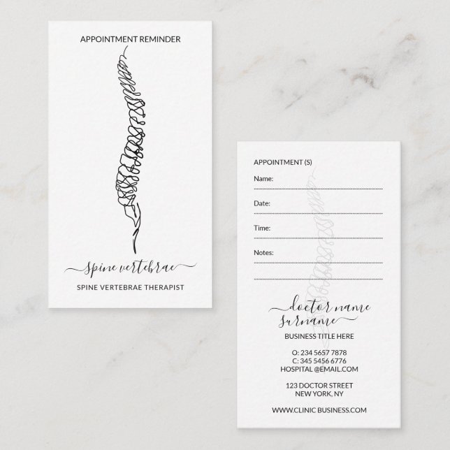 Spine vertebrae orthopedic doctor appointment business card (Front/Back)