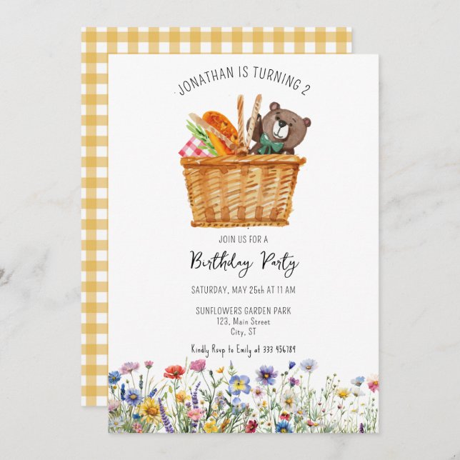 Sping Summer picnic teddy bear birthday party Holiday Card (Front/Back)