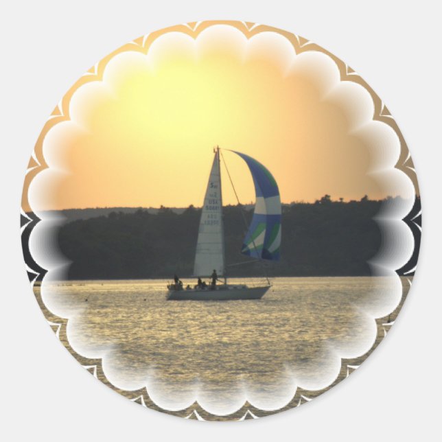 Spinnaker Sailboat Sunset Stickers (Front)