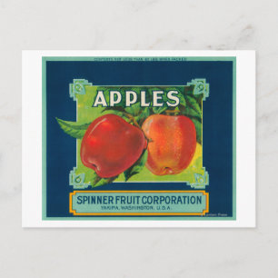 Spinner Fruit Apple Label - Yakima, WA Postcard