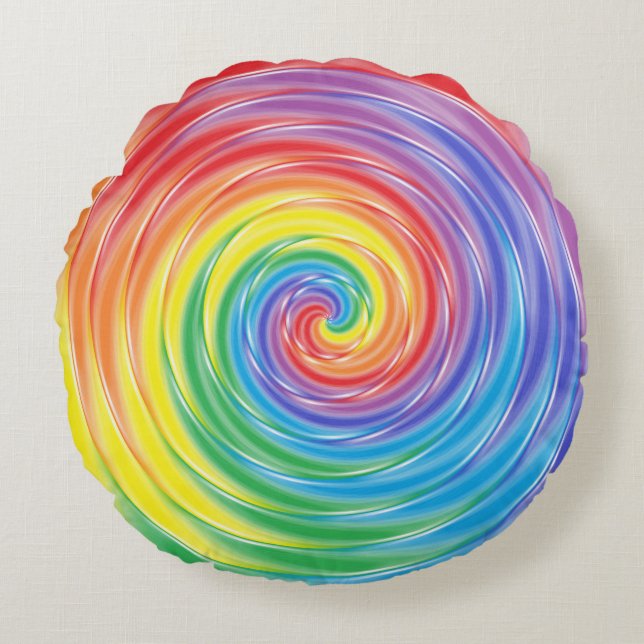 Spinning Rainbow Round Throw Pillow (Front)