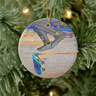 Spinning the Deck - Skateboard Trick Ceramic Tree Decoration