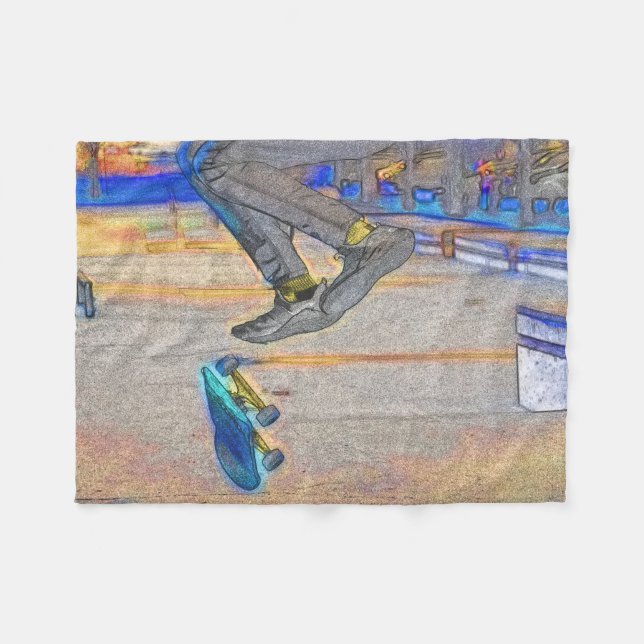 Spinning the Deck - Skateboard Trick Fleece Blanket (Front (Horizontal))