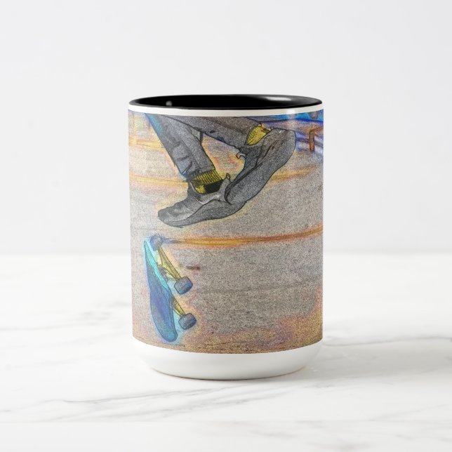 Spinning the Deck - Skateboarding Trick Two-Tone Coffee Mug (Center)