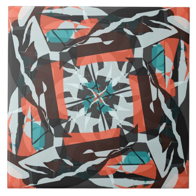 Spinning Tile Design in Orange, Black, and Aqua  (Front)