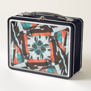 Spinning Tile Design in Orange, Black, and Aqua  Metal Lunch Box