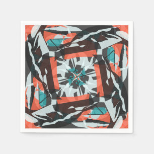 Spinning Tile Design in Orange, Black, and Aqua Napkin