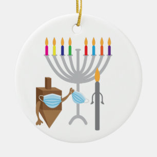 Spinning top and Candle with face mask Ceramic Tree Decoration